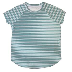 Athleta Girl Size M 8-10 Green Striped Short Sleeve Comeback Tee Shirt